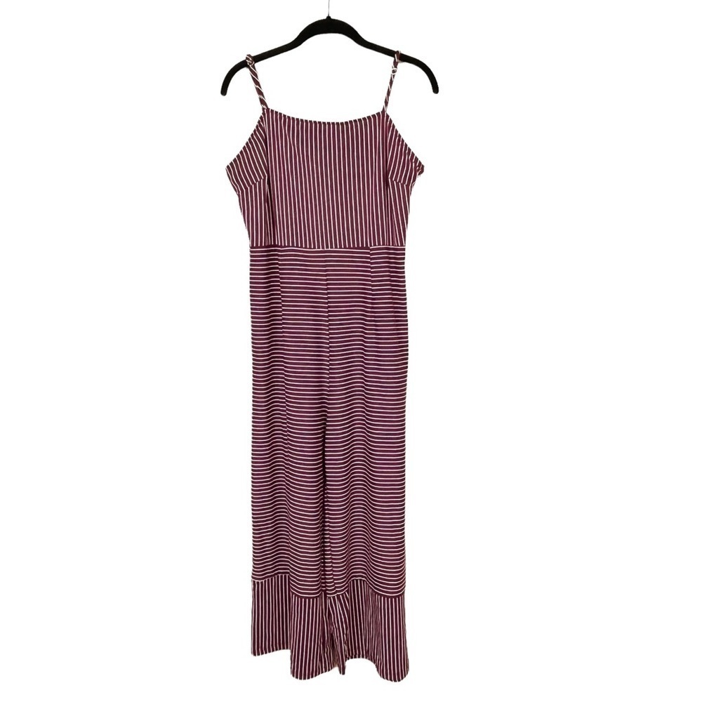 Poof Red Stripe Spaghetti Strap Stretch Side Zip Wide leg Jumper Jumpsuit Size M - Picture 1 of 6